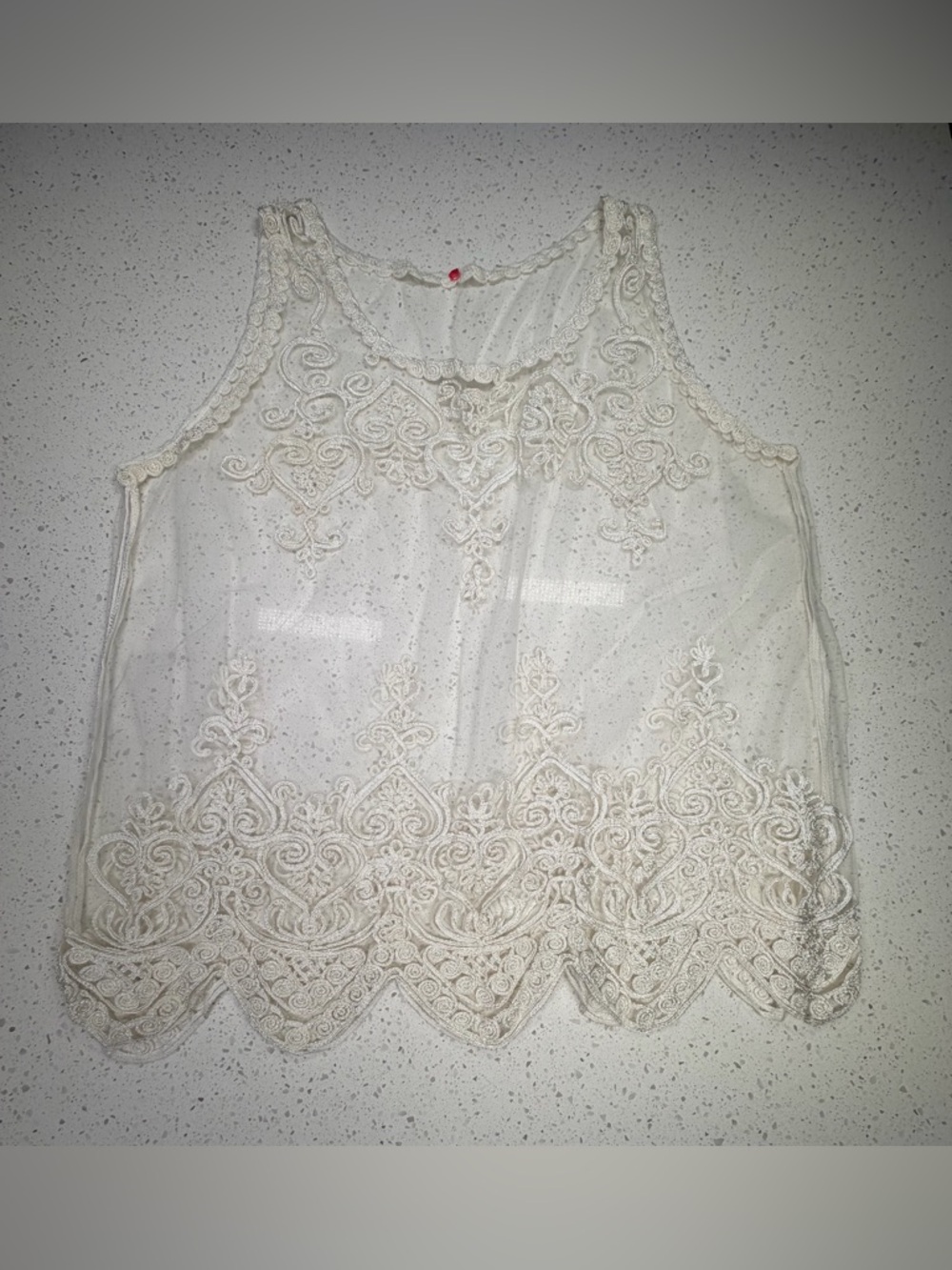 Boho Lace Sheer Top Cream L XL Festival Beachy Layering Piece